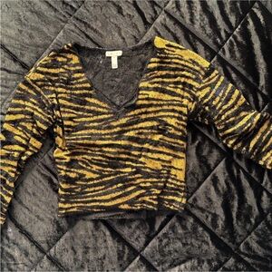 SOLD Leith yellow and black zebra print fuzzy sweater